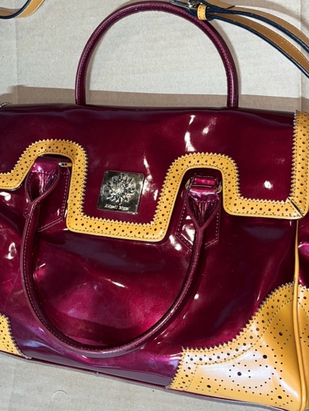 Abagail Riggs Collection Burgandy Patent Leather Bag With Gold-Tone Accents